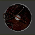 Ancient Medieval Weapon Round Shield With Metal Rim And Red Hilt Sword