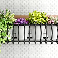 Creative Garden Decor with Hanging Planters Metal Brackets and Colorful Plants on Brick Wall