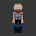 Pixel Art Superhero Character With Red Beard Blonde Hair And Blue Armor