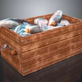 Wooden Crate With Striped Texture Filled With Fresh Fish Inside
