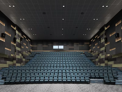 Modern Cinema Theater Interior With Rows Of Comfortable Seats And Design Features 3d model