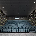 Modern Cinema Theater Interior With Rows Of Comfortable Seats And Design Features