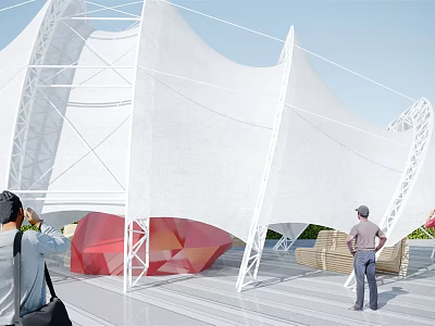 Tensile Membrane Architectural Structure With White Fabric And Steel Frame Design 3d model