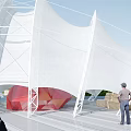 Tensile Membrane Architectural Structure With White Fabric And Steel Frame Design