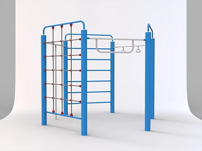 Outdoor Sports Fitness Equipment With Blue Frame Climbing Net And Pull Up Bar 3d model