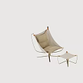 Modern Leisure Chair With Metal Frame Light Colored Cushion And Matching Ottoman