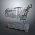 Metal Shopping Cart With Red Handle And Wheel Base Structure Design