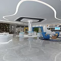 Modern Lobby Interior With White Reception Desk Blue Sofas And Marble Floor 3d model