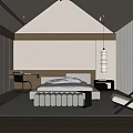 Minimalist Modern Bedroom Interior With White Wardrobes Wooden Desk Pendant Light And Armchair