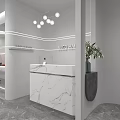Modern Beauty Salon Interior With White Orange Decor Marble Floor Hairdressing Chairs And Round Lights