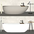 Modern Freestanding Bathtub with Tray Bath Products Side Table and Towels