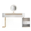 Modern Dressing Table With Round Mirror Open Drawer And Storage Compartments 3d model