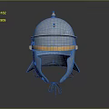 Ancient Metal Warrior Helmet With Gold Accents And Protective Face Guard Design