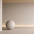 Minimalist Interior With White Sphere Cylindrical Column Light Wall And Wooden Trim