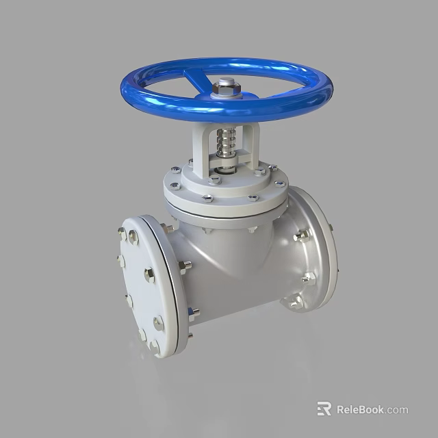 Industrial Metal Valve With Blue Handwheel And Flange Connection Structure 3d model 