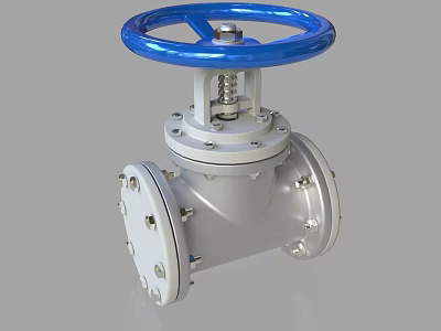 Industrial Metal Valve With Blue Handwheel And Flange Connection Structure 3d model