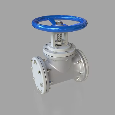 Industrial Metal Valve With Blue Handwheel And Flange Connection Structure 3d model