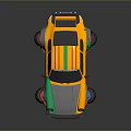 Yellow Green And Gray Modified Racing Car With Wide Body Tires And Rear Spoiler