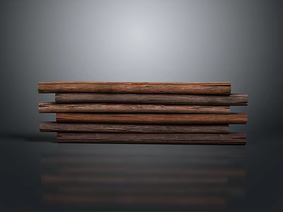 Dark Stacked Wooden Planks Arrangement in Gray Background With Subtle Reflection 3d model