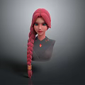 3D Character Model With Long Red Braided Hair Green Eyes And Red Gemstone