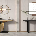Modern Console Table Design With Golden Geometric Base Marble Top And Decorative Elements 3d model