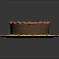 Delicious Chocolate Cake With Red Frosting Border On Colorful Polka Dot Plate