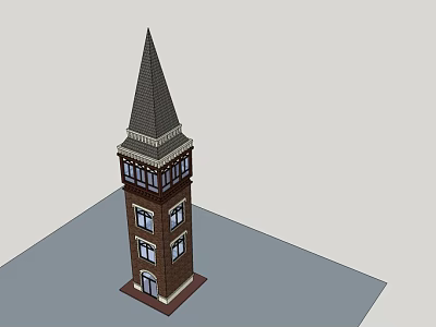 Classical Tower With Spire And Multiple Floors Featuring Brick Windows Design 3d model