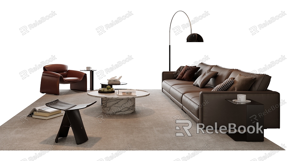 Modern Italian Sofa Coffee Table Combination Leather Sofa Single Sofa Floor Lamp Decoration Stool Side Table model