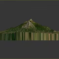Detailed 3D Terrain Model of Mountain With Green Vegetation and Layered Structure