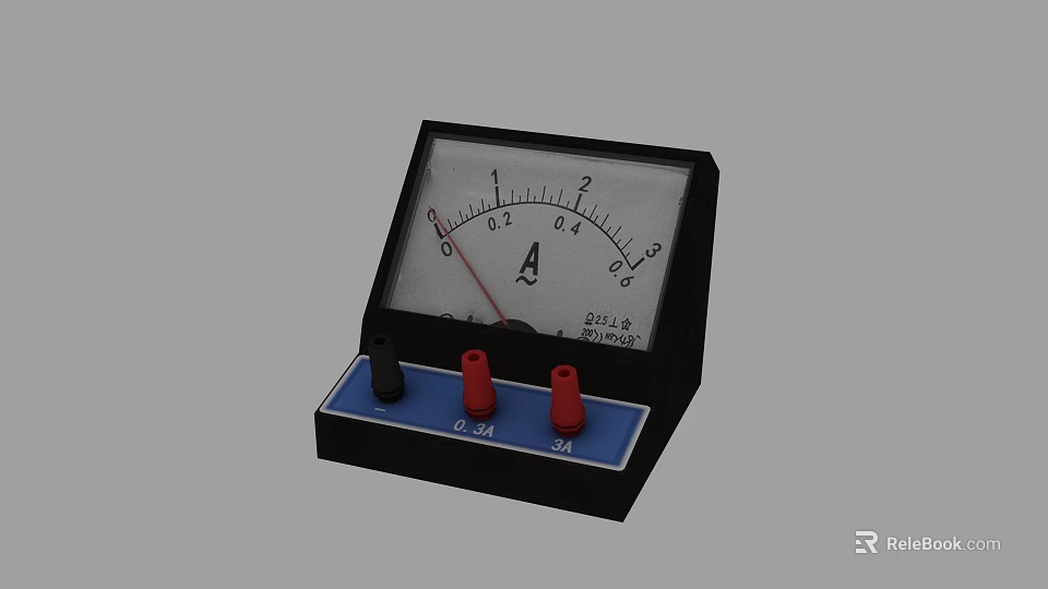Analog Ammeter With Dial Scale Pointer And Three Connection Terminals 3d model 