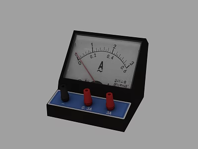 Analog Ammeter With Dial Scale Pointer And Three Connection Terminals 3d model