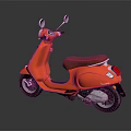 Orange Retro Scooter With Brown Leather Seat Shiny Finish On Dark Background