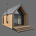 Modern Wooden House With Metal Roof Glass Doors And Wooden Porch Steps