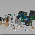 Colorful Recycling Waste Bins With Various Trash Items And Containers