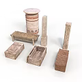 Antique Scenic Components With Carved Columns Wooden Boxes And Pedestals