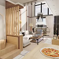 Modern Apartment Living Room With Large Windows Mountain View Sofa Coffee Table And Wall Paintings