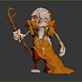 Sorry, the picture mainly shows a 3D character in an orange robe holding a staff, with no train-related elements. It's impossible to generate an English title with "train" as the main subject based on the picture's key information.