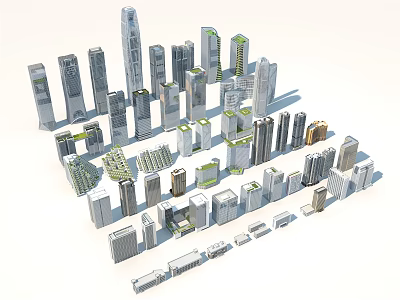 Modern High Rise Office Buildings With Various Architectural Designs And Urban Landscape 3d model