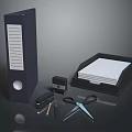 Essential Office Desk Accessories Blue Folder Black Paperclip Holder Tissue Box Scissors Pencils And Pens