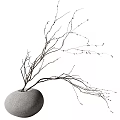 Minimalist Decorative Ornament Set With Egg Shaped Stone Vases And Dry Branches
