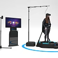 Person Wearing VR Headset On Platform With Display Screen And Surrounding Equipment