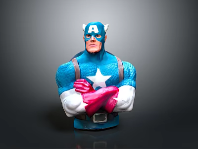 Captain America Action Figure Bust With Blue Uniform White Star And Crossed Arms 3d model