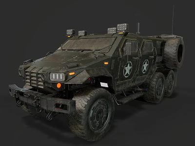 Rugged Military Functional Vehicle with 6x6 Wheels Roof Spotlights and Armored Body 3d model
