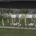 Outdoor Mountain Themed Tents With Palm Trees And Scenic Mountain View Setup