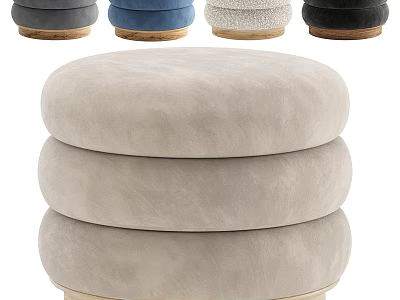 Modern Beige Three Tier Stacked Round Accent Chair With Gray Blue White Black Wooden Base 3d model