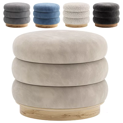Modern Beige Three Tier Stacked Round Accent Chair With Gray Blue White Black Wooden Base 3d model