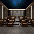 Luxury Cinema Interior With Starry Ceiling Comfortable Seats And Decorative Paintings