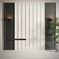 Modern Black And White Wooden Wall Panels With Wall Lamps And Green Plant Interior