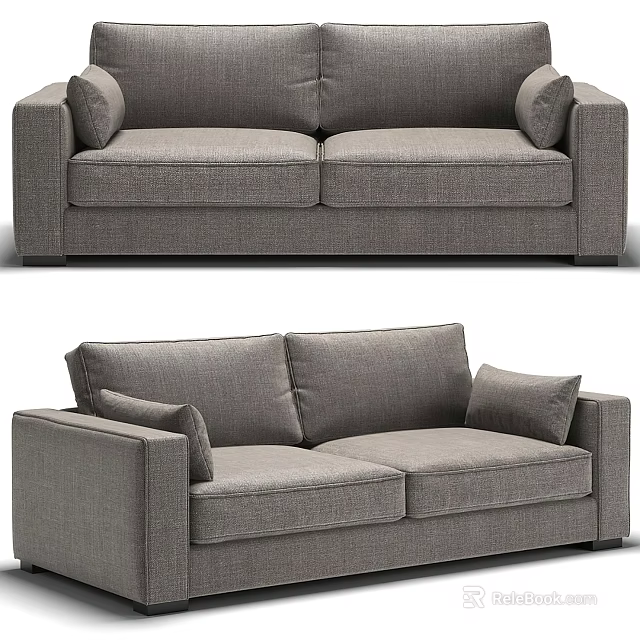 Modern Gray Fabric Two-Seater Sofa with Comfortable Cushions for Living Room 3d model 