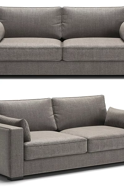 Modern Gray Fabric Two-Seater Sofa with Comfortable Cushions for Living Room 3d model